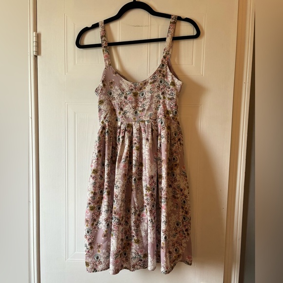 Lauren Conrad Chiffon Lavender Purple Floral Mini Dress Bow - Picture 5 of 6